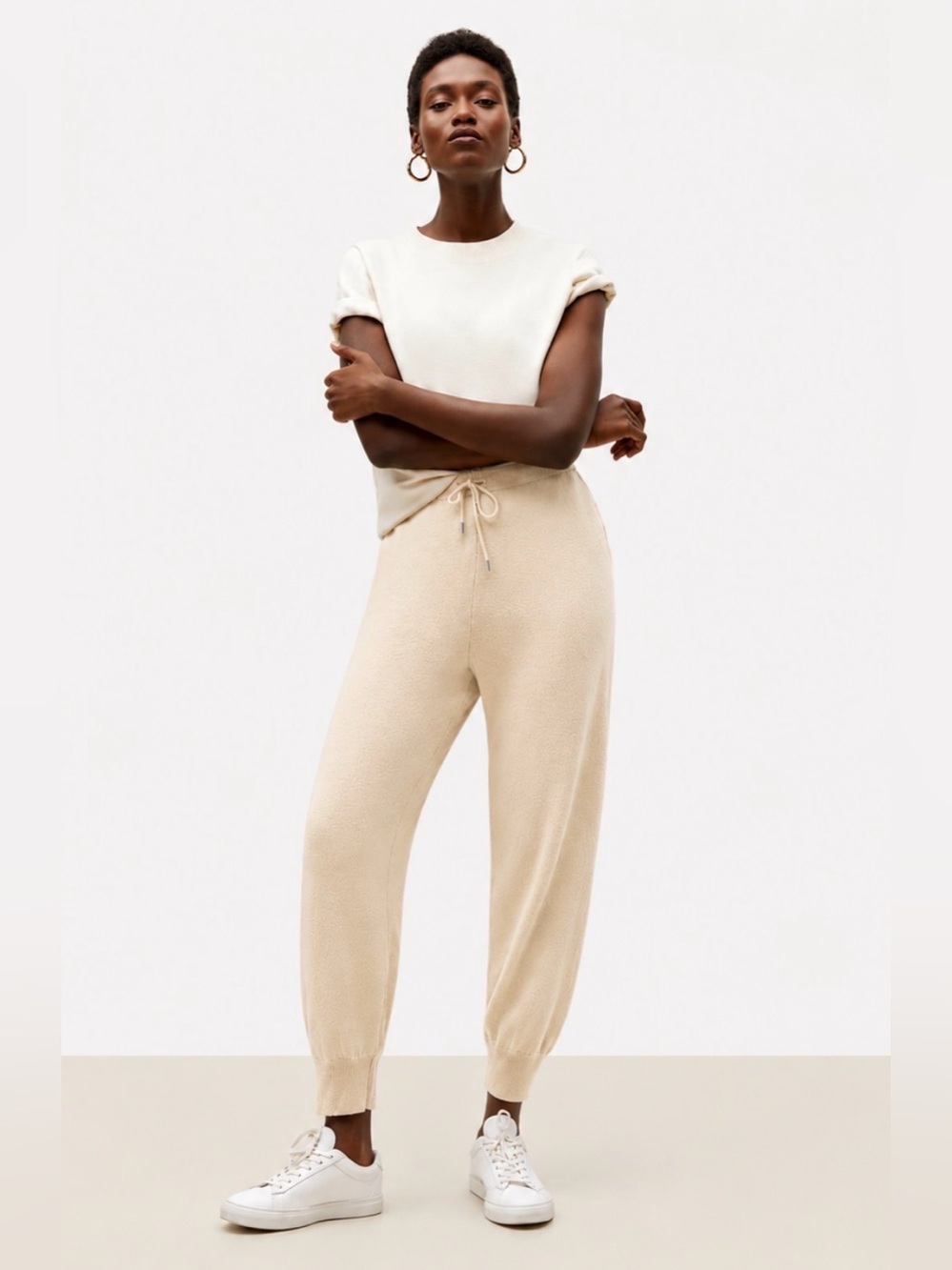 NWT $299 MM LaFleur Keely 100% Cashmere Knit Sweater Jogger Pants Cream Size S